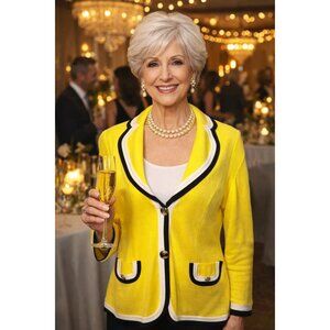 Misook Womens Yellow Blazer Cardigan Jacket Medium